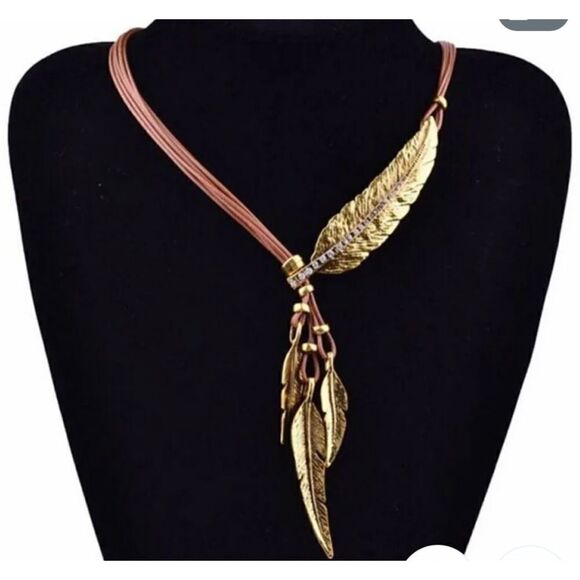 NWT StainlessSteel Feather Tree leaf Multi layer necklace , Adjustable - Picture 7 of 10